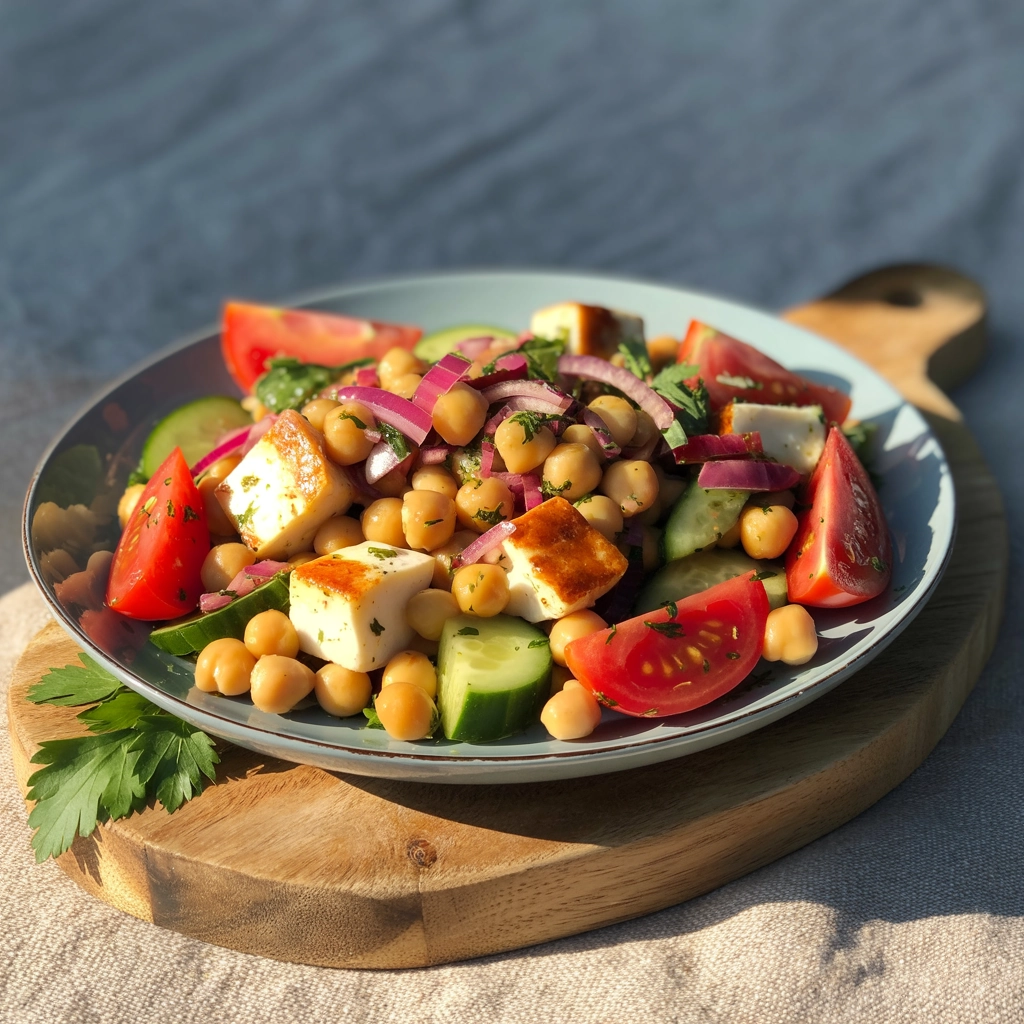 Mediterraner Kichererbsen-Salat mit Halloumi