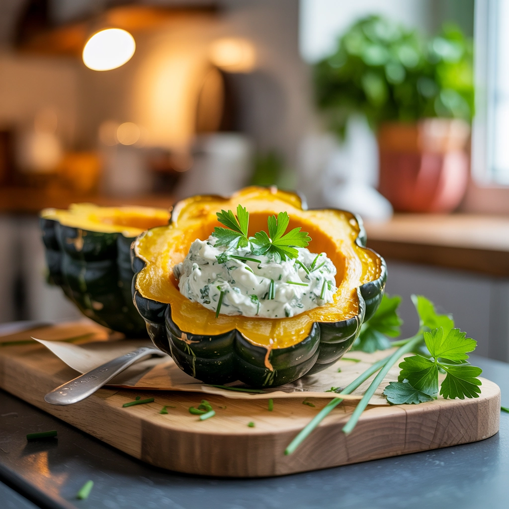 Ofenkürbis mit Kräuterquark