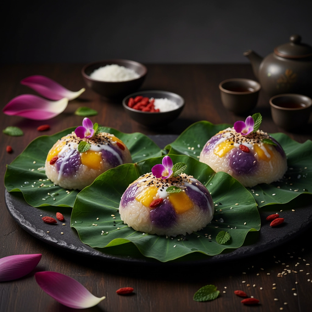 Gedämpfte Lotusblätter-Reiskuchen – Traditionelles Dessert