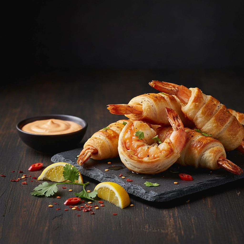 Gebackene Garnelen im Teigmantel