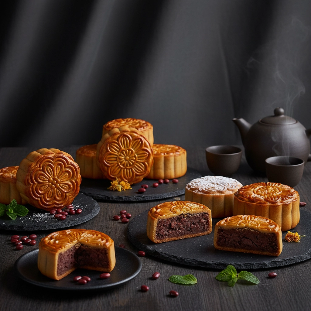 Rote-Bohnen-Mooncakes – Traditionelle chinesische Mondkuchen