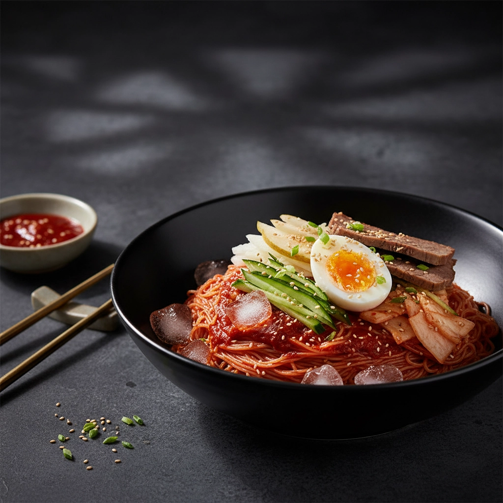 Bibim Naengmyeon – Eiskalte scharfe Nudeln koreanischer Sommerstyle
