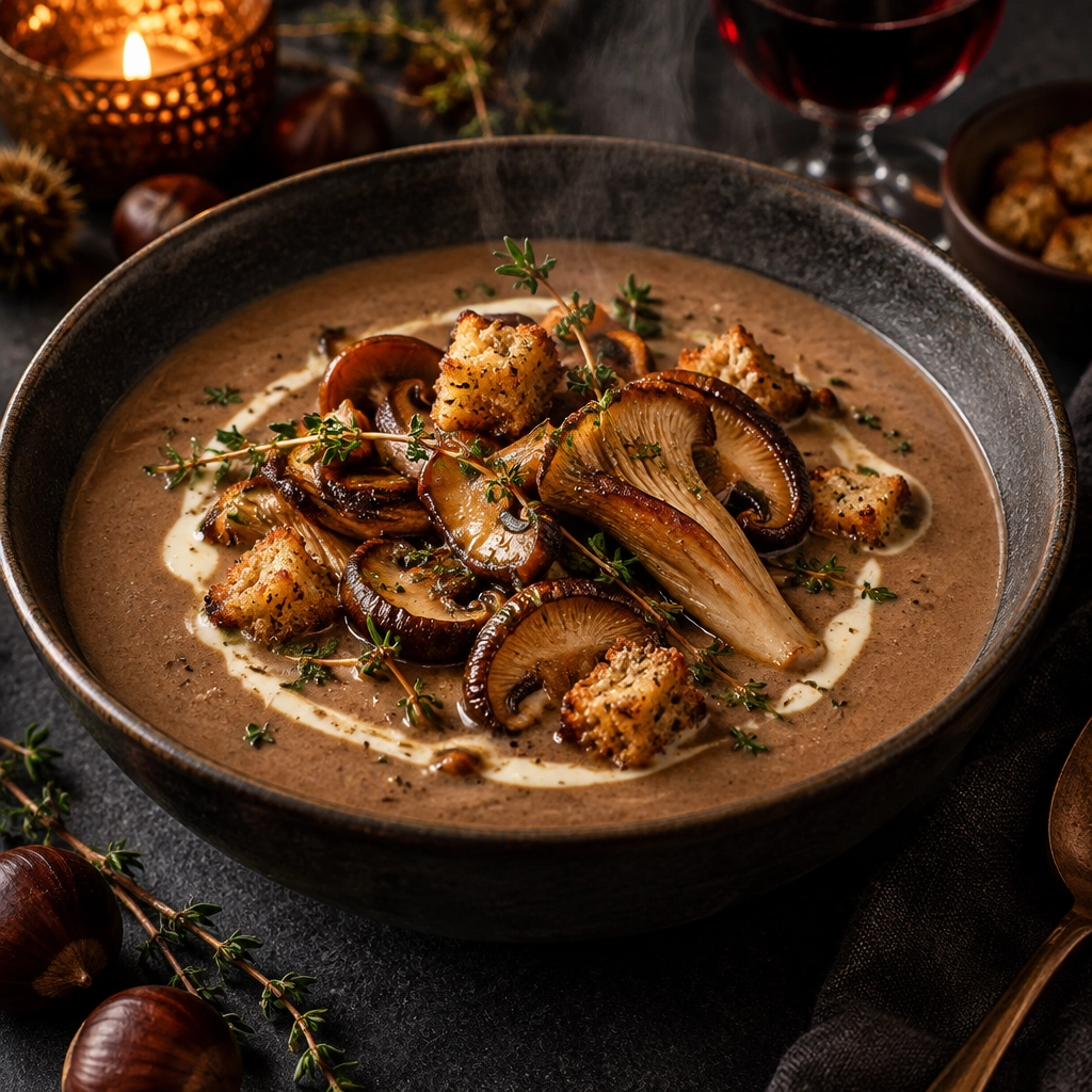 Cremige Maronen-Portwein-Suppe mit gebratenen Wildpilzen – Herbstlich, einfach & lecker